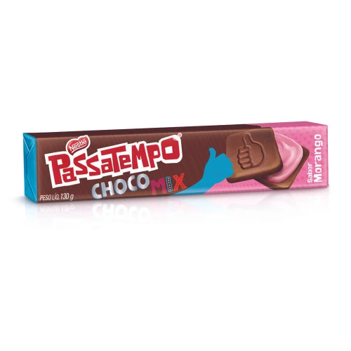 BISCOITO RECHEADO PASSATEMPO 130G CHOCOMIX MORANGO