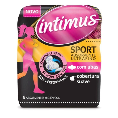 ABSORVENTE SPORT COBERTURA SUAVE COM ABAS COM 8 UNIDADES INTIMUS
