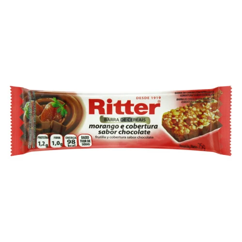 BARRA DE CEREAIS MORANGO COBERTURA CHOCOLATE RITTER PACOTE 25G