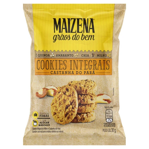 BISCOITO COOKIE INTEGRAL CASTANHA DO PARÁ MAIZENA GRÃOS DO BEM PACOTE 30G