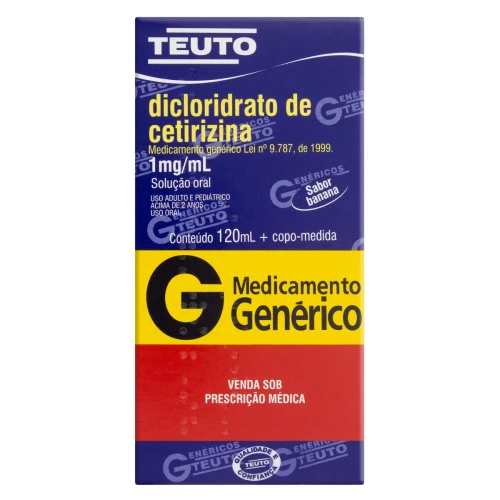 DICLORIDRATO DE CETIRIZINA 1MG ML BANANA TEUTO CAIXA 120ML COPO MEDIDA