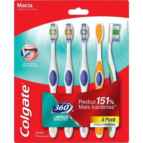 ESCOVA DENTAL COLGATE 360º 5UNID PROMO COM DESCONTO