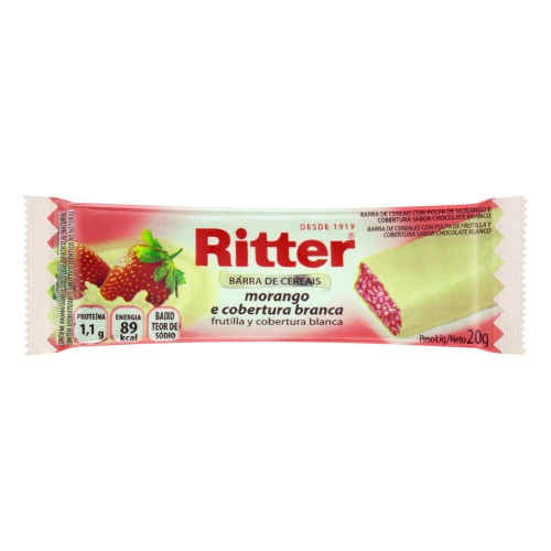 BARRA DE CEREAIS MORANGO COBERTURA BRANCA RITTER PACOTE 20G