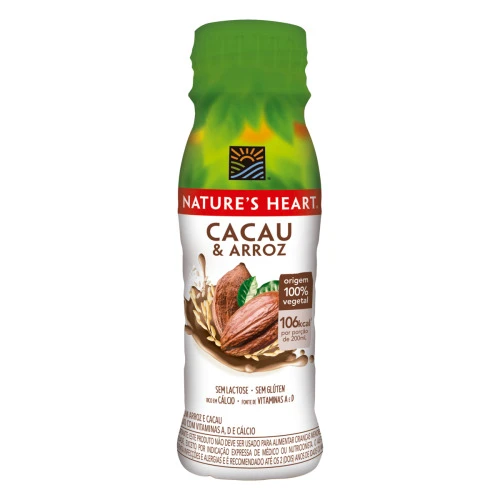 BEBIDA BASE DE ARROZ E CACAU NATURES HEART FRASCO 200ML