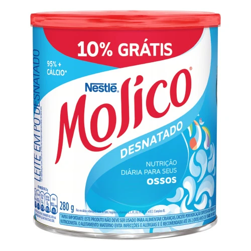 LEITE EM PÓ DESNATADO NESTLÉ MOLICO LATA 280G GRÁTIS 10