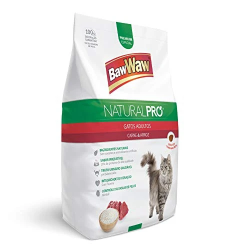 RAÇÃO GATOS BAW WAW 1KG NATURAL PRO CARNE ARROZ AD