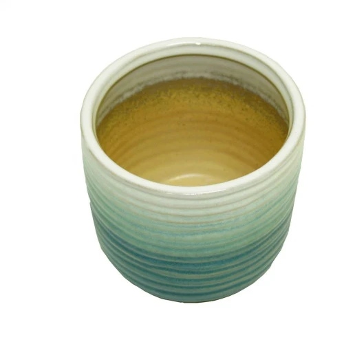 JDM VASO CERÂMICA BEGE E AZUL F0539