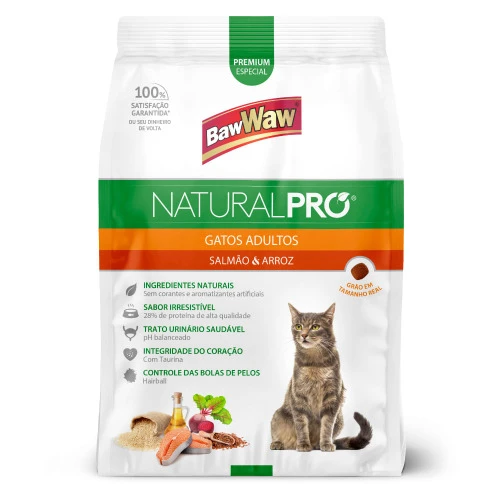 ALIMENTO GATOS BAW WAW 1KG NATURAL PRÓ SALMÃO E ARROZ