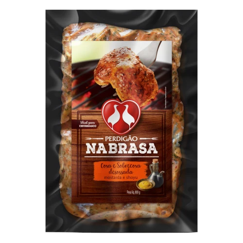 COXA COM SOBRECOXA DE FRANGO CONGELADA MOSTARDA E SHOYU SEM OSSO PERDIGÃO NA BRASA 800G