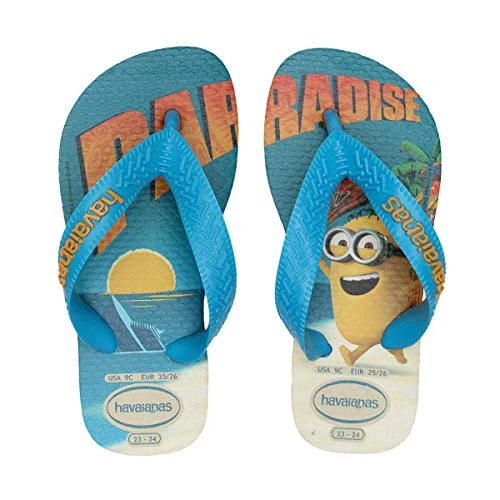 SANDÁLIAS HAVAIANAS MINIONS GD I80 MINIONS FC BEGE PALHA TURQUESA