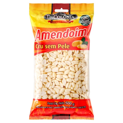 AMENDOIM CRU SEM PELE DACOLÔNIA PACOTE 500G