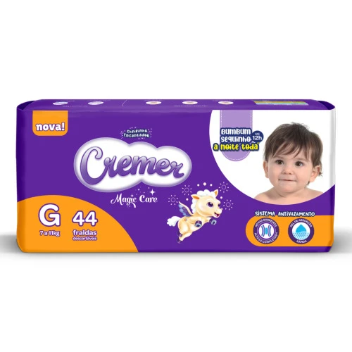 FRALDA DESCARTÁVEL INFANTIL CREMER MAGIC CARE G PACOTE 44 UNIDADES