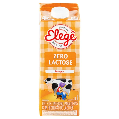 LEITE UHT INTEGRAL ZERO LACTOSE ELEGÊ CAIXA COM TAMPA 1L