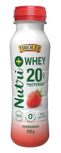 IOGURTE DESNATADO MORANGO ZERO LACTOSE TIROLEZ NUTRI WHEY FRASCO 250G