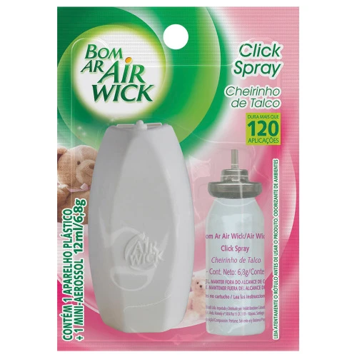 PURIFICADOR DE AR APARELHO E REFIL CLICK SPRAY CHEIRINHO DE TALCO AIR WICK