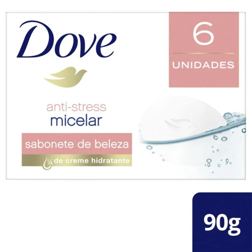 SABONETE EM BARRA 6 UNIDADES DOVE MICELAR ANTI STRESS 1/4 DE CREME HIDRATANTE 90G