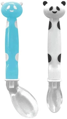 KIT COM 2 COLHERES PANDA EM SILICONE AZUL BUBA