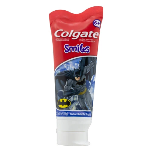 GEL DENTAL INFANTIL COM FLÃOR BUBBLE FRUIT JUSTICE LEAGUE COLGATE SMILES BISNAGA 100G