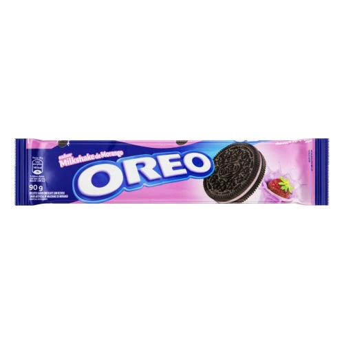 BISCOITO OREO RECHEADO COM MILKSHAKE DE MORANGO PACOTE 90G