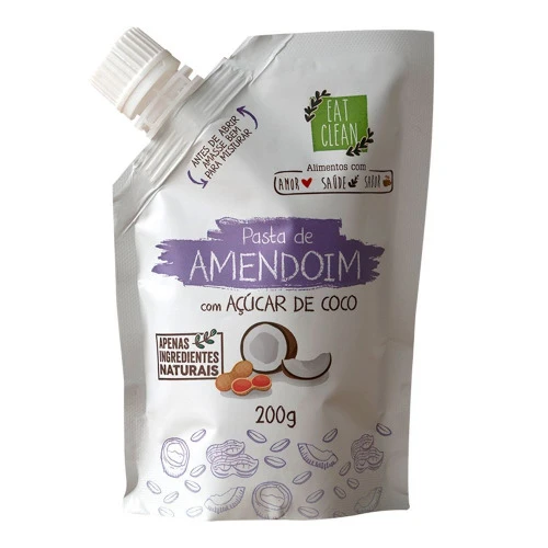 PASTA DE NUTS SAQUINHOS AMENDOIM E AÇÚCAR COCO 200G EAT CLEAN ALIMENTOS