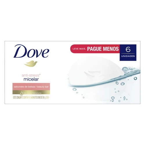 PACK SABONETE EM BARRA ANTI STRESS MICELAR DOVE ENVOLTÓRIO 6 UNIDADES 90G CADA