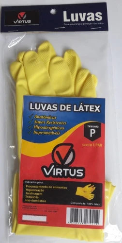 LUVA LATEX VIRTUS PAR AMARELA TAM P