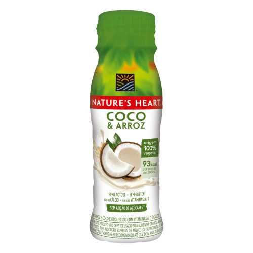 BEBIDA BASE DE ARROZ E COCO NATURES HEART FRASCO 200ML