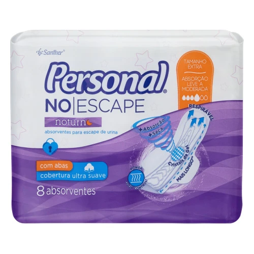ABSORVENTE COM ABAS ULTRA SUAVE NOTURNO PERSONAL NO ESCAPE EXTRA PACOTE 8 UNIDADES