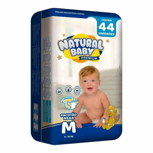 FRALDA NATURAL BABY PREMIUM MEGA PACOTÃO M 44 UN.