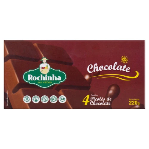 PACK PICOLÉ CHOCOLATE ROCHINHA SORVETES CAIXA 220G 4 UNIDADES