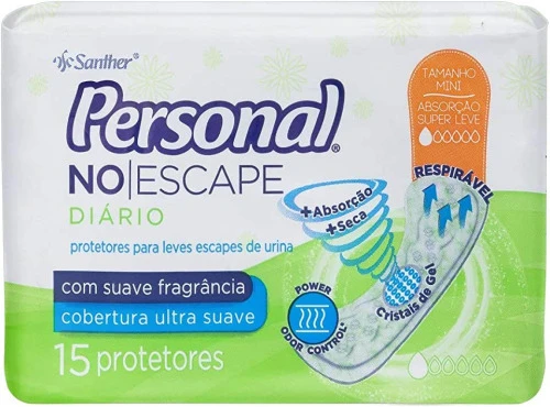 PROTETOR DIÁRIO NO ESCAPE SEM ABAS PERSONAL 15 UNIDADES BRANCO VERDE
