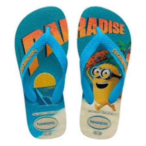 SANDALIAS HAVAIANAS MINIONS FC BEGE PALHA TURQUESA