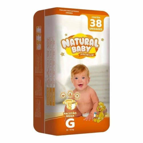 FRALDA NATURAL BABY PREMIUM MEGA PACOTÃO G 38 UN.