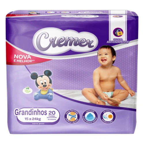 FRALDA DESCARTÁVEL INFANTIL CREMER GRANDINHOS PACOTE 20 UNIDADES