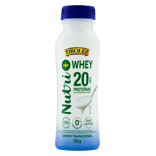 IOGURTE DESNATADO TRADICIONAL ZERO LACTOSE TIROLEZ NUTRI WHEY FRASCO 250G