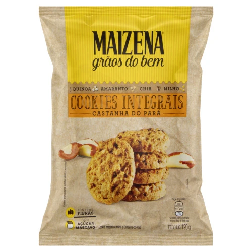 BISCOITO COOKIE INTEGRAL CASTANHA DO PARÁ MAIZENA GRÃOS DO BEM PACOTE 120G