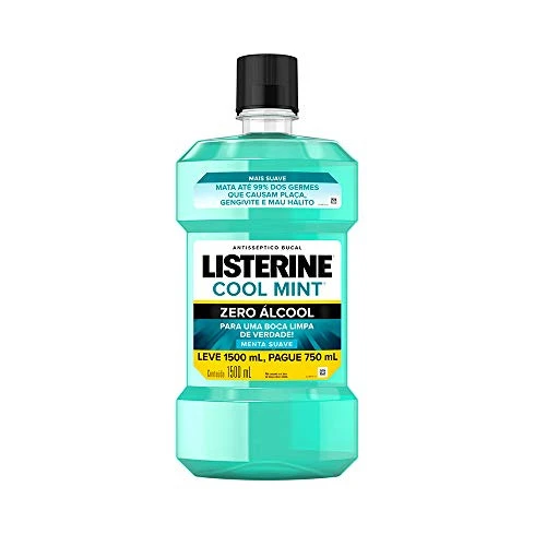 ENXAGUANTE BUCAL ANTISSÉPTICO ZERO ÁLCOOL MENTA SUAVE LISTERINE FRASCO LEVE 1 5L PAGUE 750ML