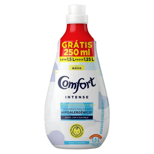 AMACIANTE DE ROUPA CONCENTRADO PURO CUIDADO COMFORT INTENSE FRASCO LEVE 1,5L PAGUE 1,25L