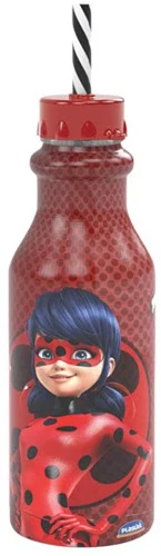 GARRAFA COM CANUDO 500 ML MIRACULOUS LADYBUG PLASÚTIL VERMELHO NO VOLTAGEV
