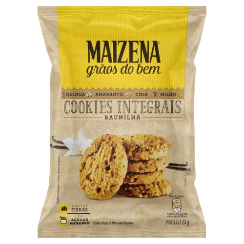 BISCOITO COOKIE INTEGRAL BAUNILHA MAIZENA GRÃOS DO BEM PACOTE 120G