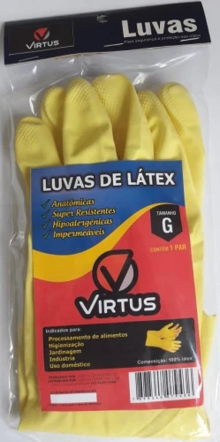 LUVA LATEX VIRTUS PAR AMARELA TAM G