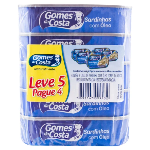 PACK SARDINHA COM ÓLEO GOMES DA COSTA LATA 420G LEVE 5 PAGUE 4 UNIDADES