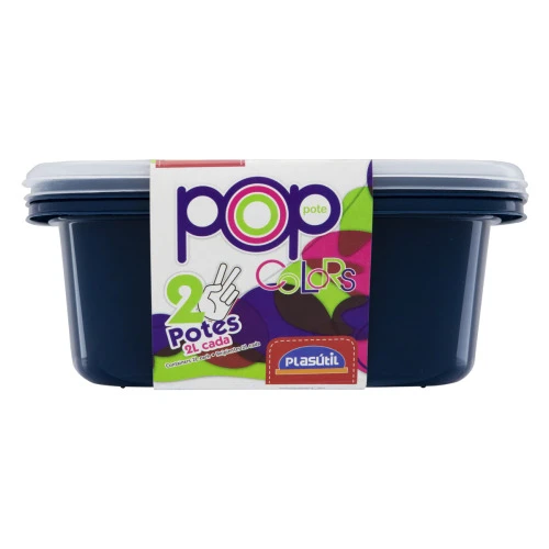 CONJUNTO POTE PLÁSTICO AZUL INTENSO QUADRADO 2L PLASÁTIL POP COLORS 2 UNIDADES