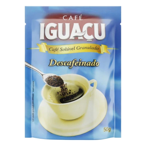 CAFÉ SOLÚVEL GRANULADO DESCAFEINADO IGUAÇU SACHÊ 50G