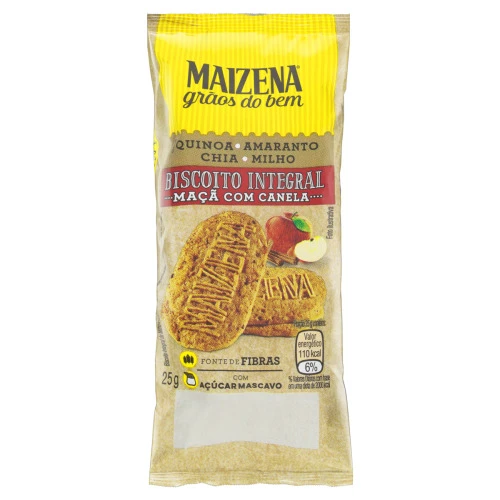 BISCOITO INTEGRAL MAÇÃ COM CANELA MAIZENA GRÃOS DO BEM PACOTE 25G
