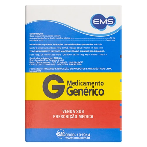 ATORVASTATINA CÁLCICA 40MG EMS CAIXA 30 COMPRIMIDOS REVESTIDOS