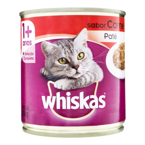 PATÊ PARA GATOS ADULTOS 1 CARNE WHISKAS LATA 290G
