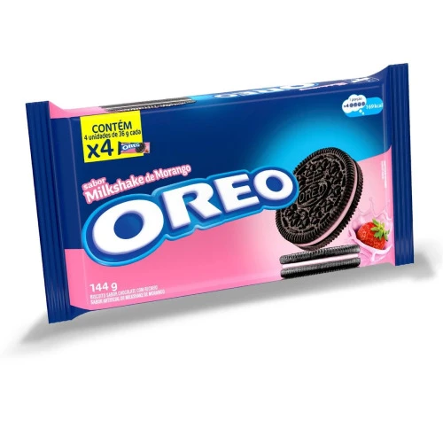 BISCOITO RECHEADO OREO MILKSHAKE DE MORANGO MULTIPACK 144G