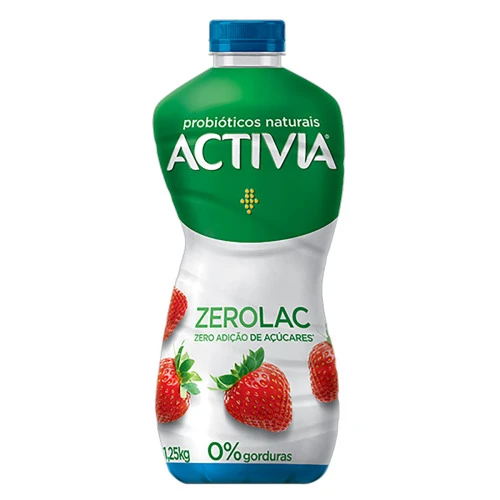 IOGURTE MORANGO ZERO LACTOSE ACTIVIA ZEROLAC GARRAFA 1 25KG