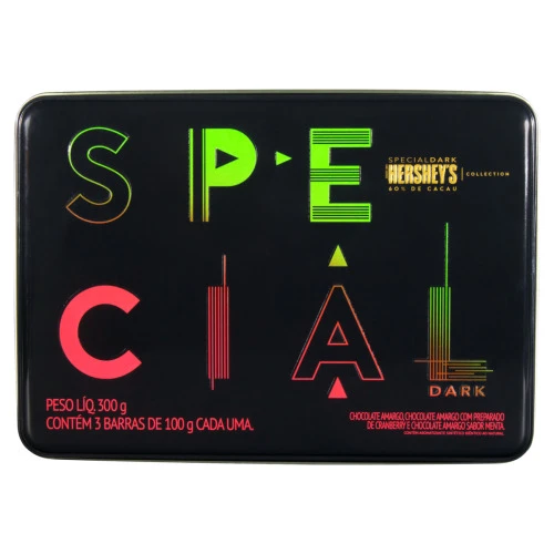 CHOCOLATE 60 CACAU COM CRANBERRY E COM MENTA HERSHEYS SPECIAL DARK COLLECTION LATA 300G 3 UNIDADES